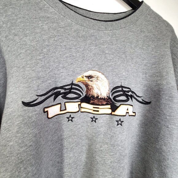 VTG Croft & Barrow Gray USA Bald Eagle Big Patch Pullover Sweater - Picture 2 of 8